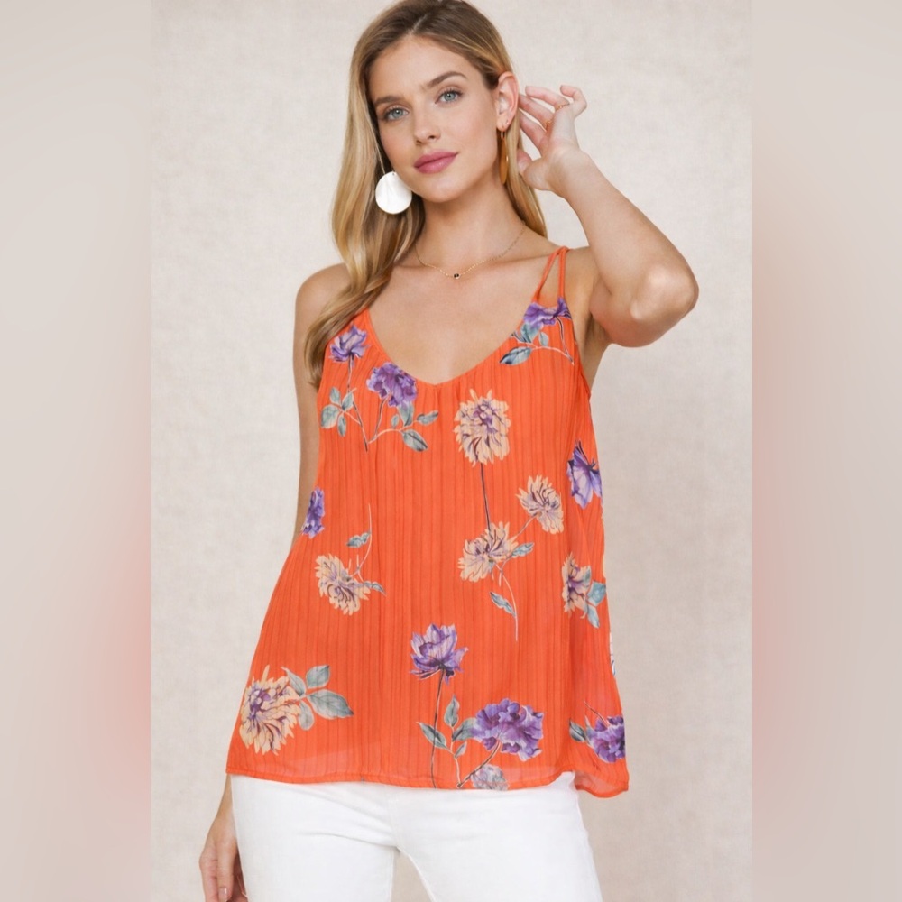 Skies Are Blue Claudel Crochet Back Spaghetti Strap Top Orange Small Like New